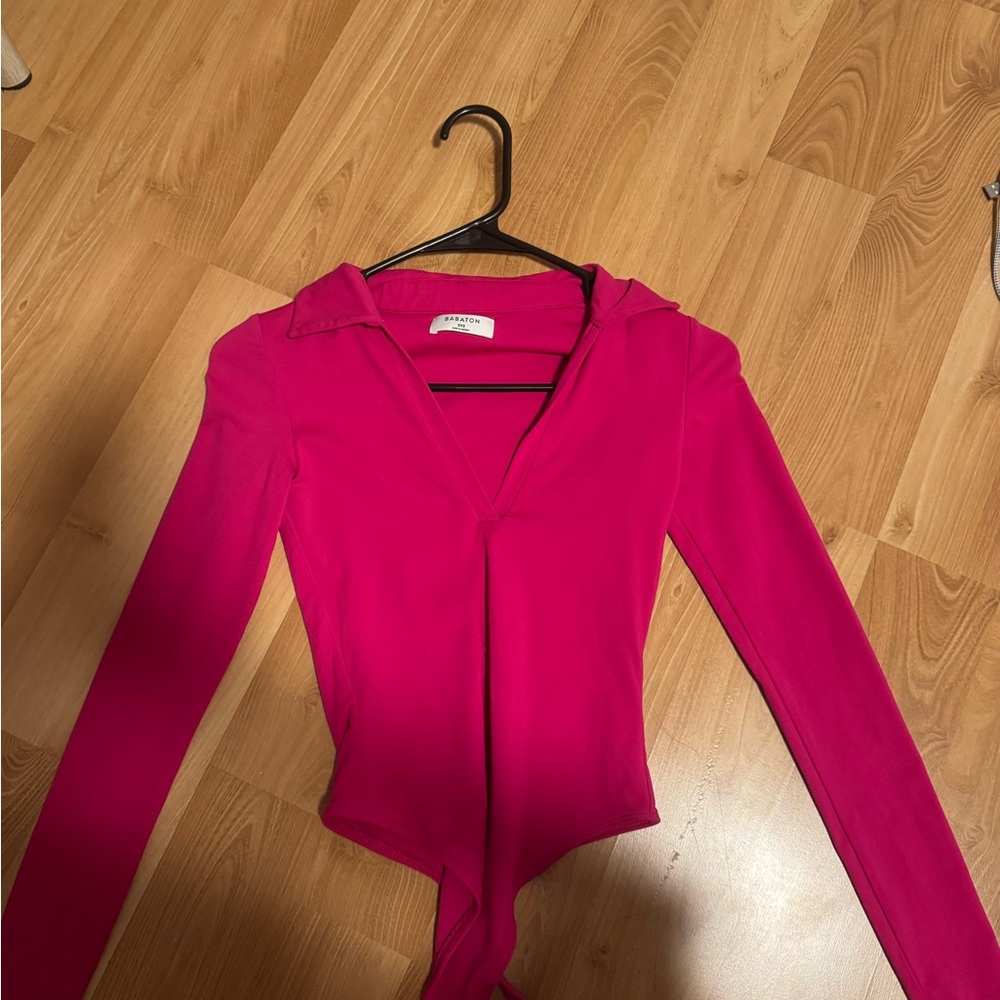 Aritzia Vibrant Pink Long Sleeve Bodysuit